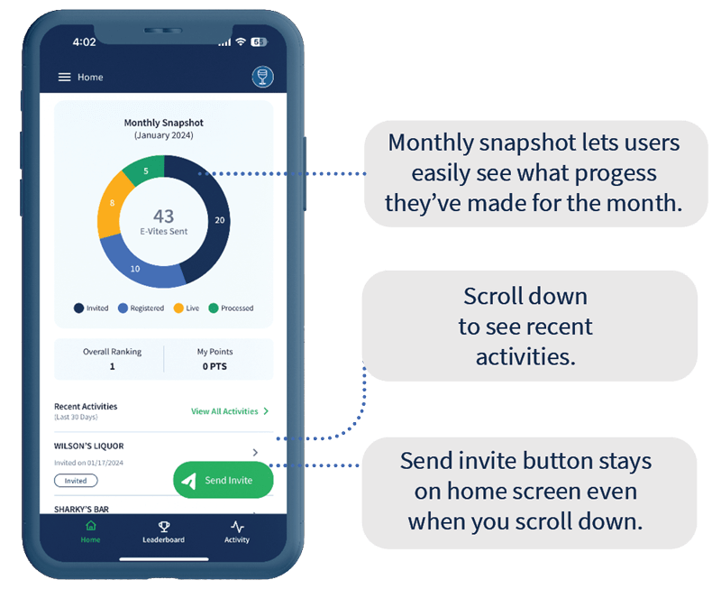 Evite Home Screen